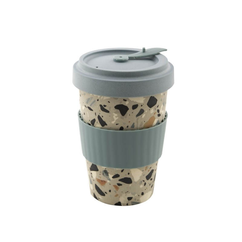 TASSE EN FIBRE DE BAMBOU AVEC COUVERCLE REFERMABLE TERRAZZO 500ML