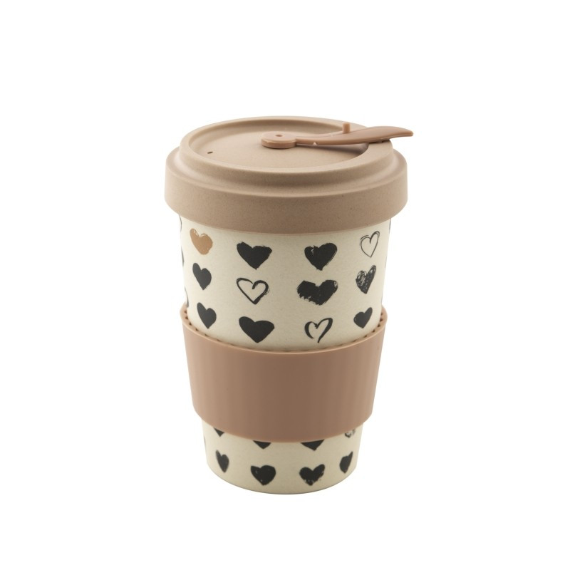 TASSE EN FIBRE DE BAMBOU AVEC COUVERCLE REFERMABLE HEARTS 500ML