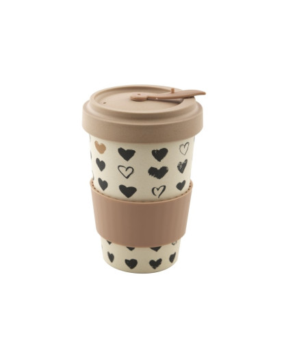 TASSE EN FIBRE DE BAMBOU AVEC COUVERCLE REFERMABLE HEARTS 500ML