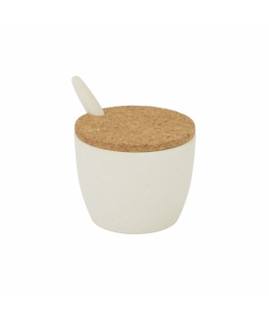 POT A SUCRE ET CUILLERE FIBRE DE BAMBOU BLANC CASSE Ø 7.8CM H 6CM