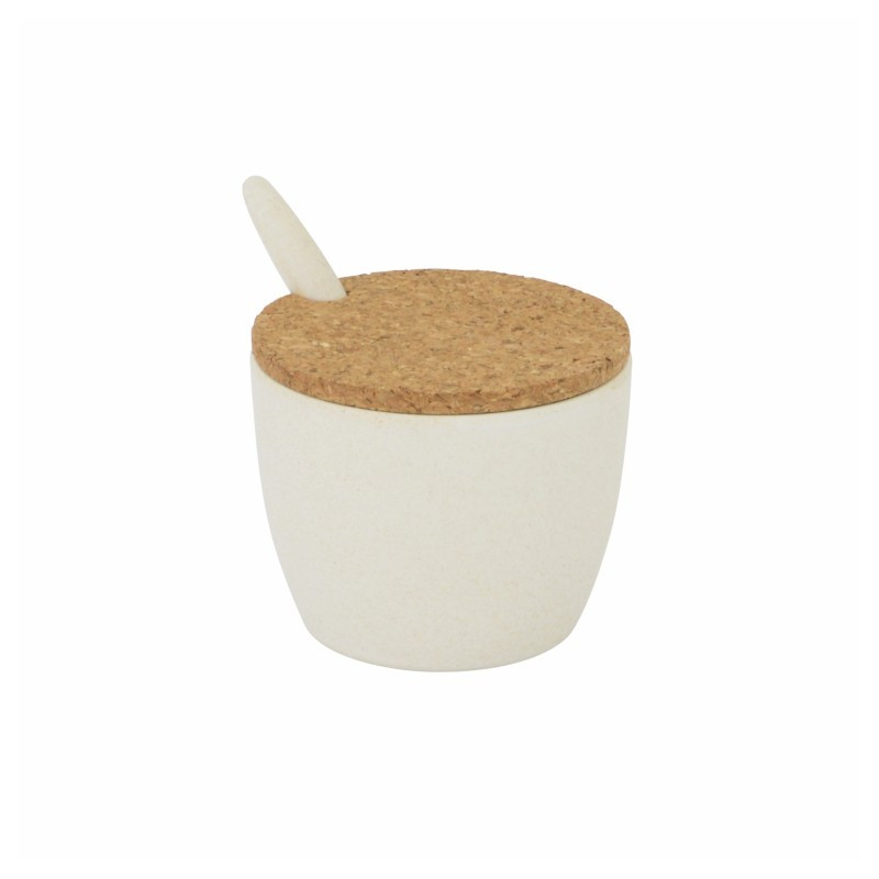 POT A SUCRE ET CUILLERE FIBRE DE BAMBOU BLANC CASSE Ø 7.8CM H 6CM