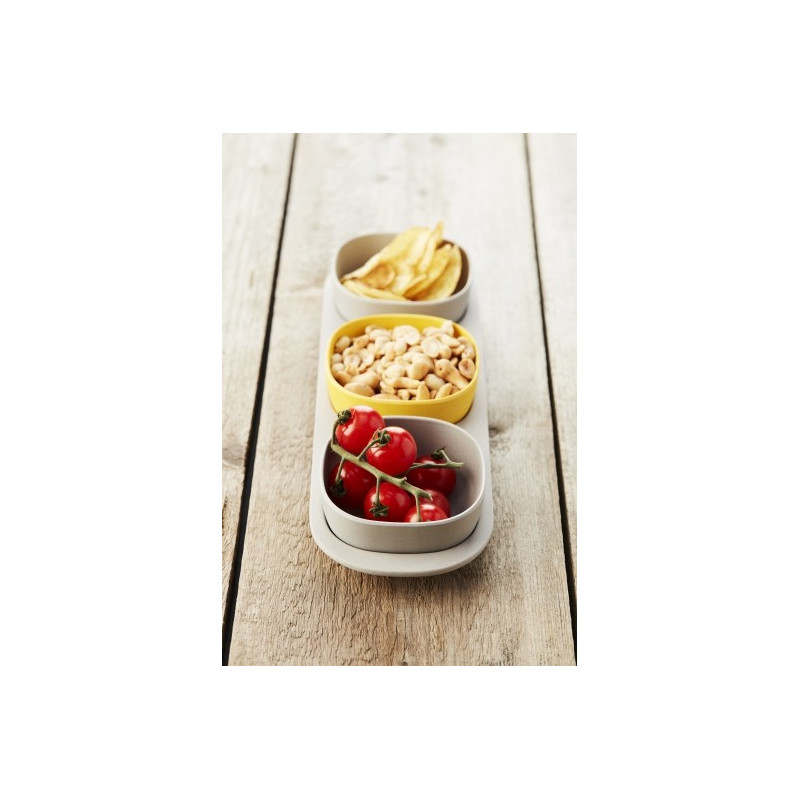 SET A TAPAS FIBRE DE BAMB. 4 PCS JAUNE & GRIS CIM. 33X10.5X4.5CM