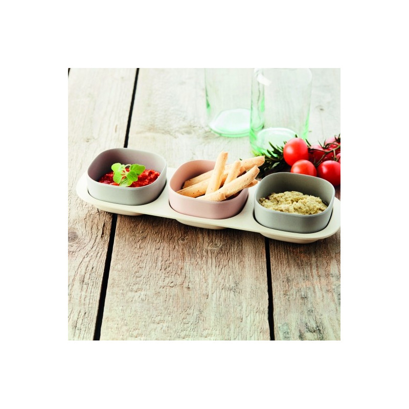 SET TAPAS 4 PCS. FIBRE DE BAMBOU BLANC & GRIS 33.5X10.8X5.2CM