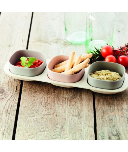 SET TAPAS 4 PCS. FIBRE DE BAMBOU BLANC & GRIS 33.5X10.8X5.2CM