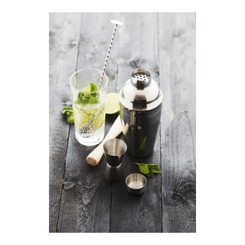 SET COCKTAIL AVEC CUILLÈRE, MESUREUR, PILON À COCKTAIL & SHAKER