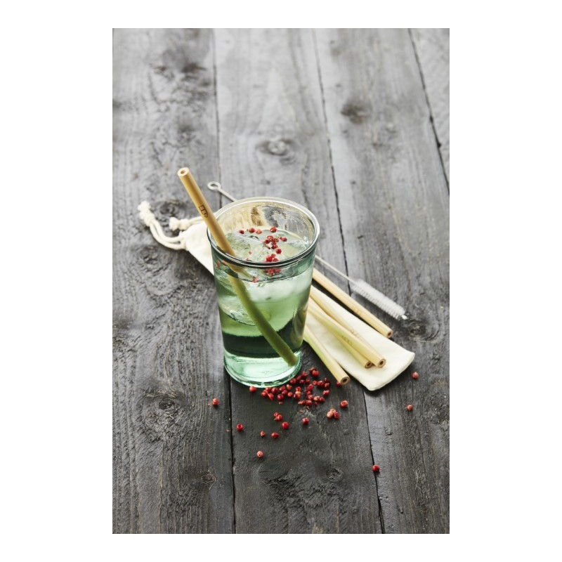 SET DE 6 PAILLES EN BAMBOU AVEC BROSSE ET SACHET 19.5CM