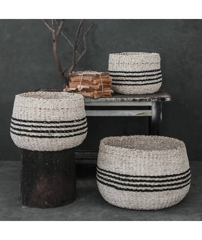 PANIER ROND NOIR/BLANC 38CM WOVEN