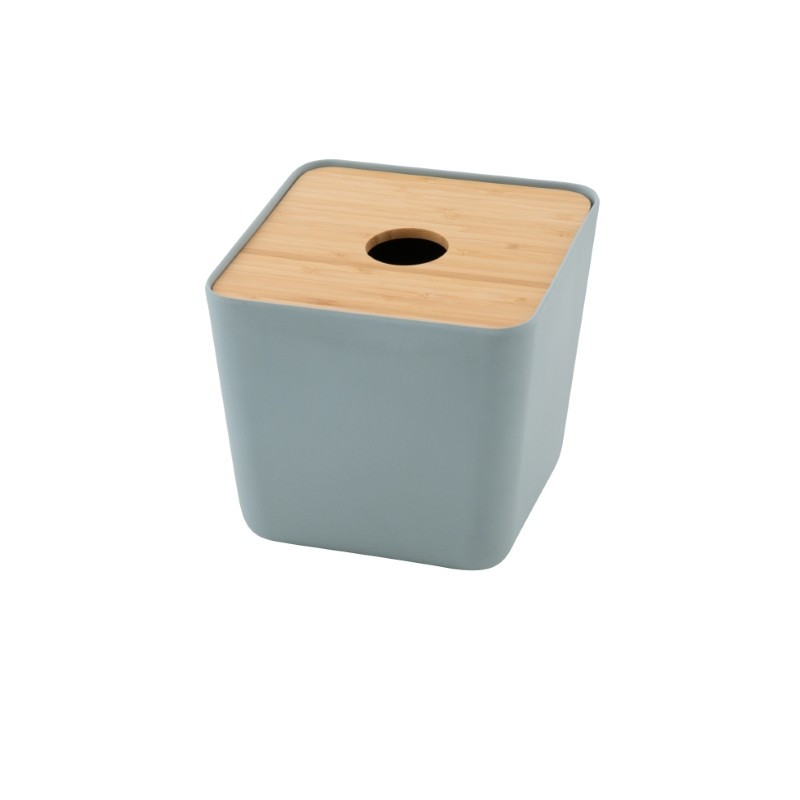 BOITE MOUCHOIR FIBRE BAMBOU, COUV. BAMBOU BLEU BR.  15X15.3X15.5CM 