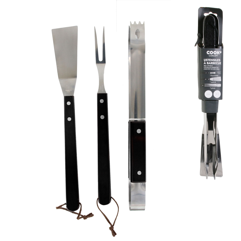 USTENSILES BARBECUE X3 PIECES MANCHE PLASTIQUE