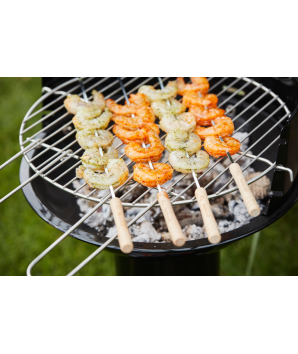 SET DE 4 BROCHETTES EN CHROME ET BOIS DE CAOUTCHOUC