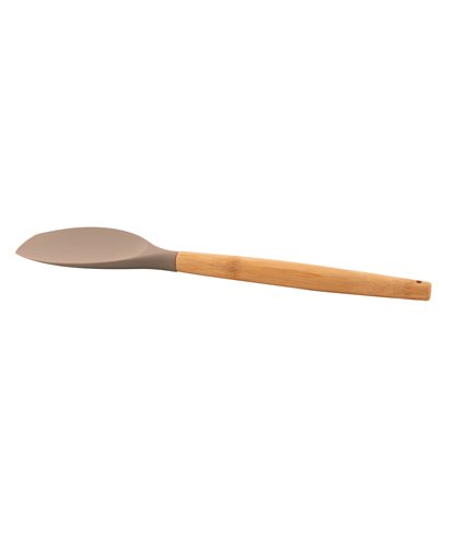 LÈCHE-PLAT EN SILICONE AVEC POIGNÉE EN BAMBOU TAUPE 31.8CM