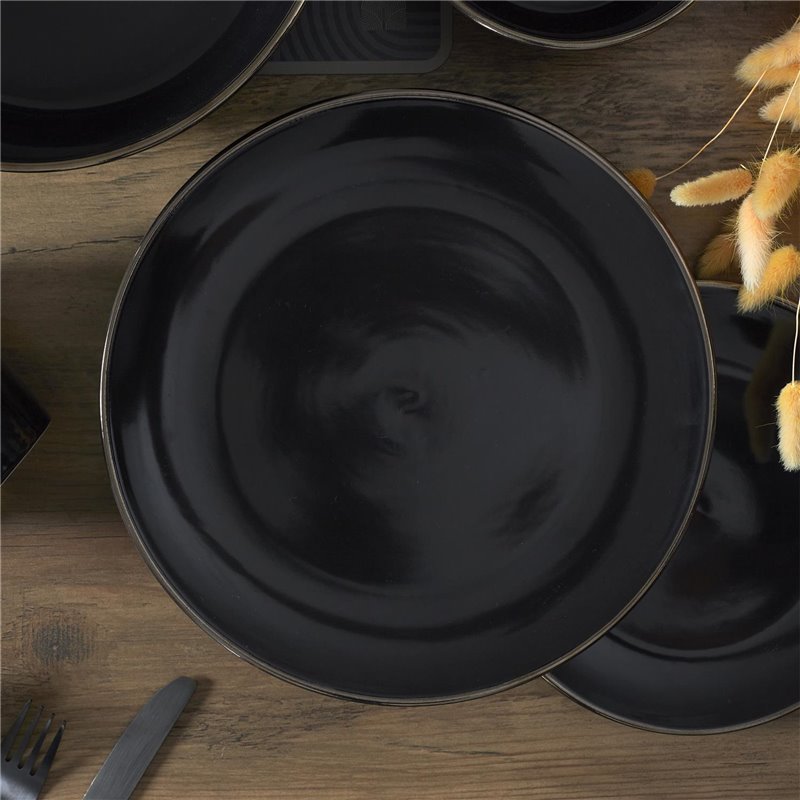 ASSIETTE NOIRE LISERE DORE D26CM M12