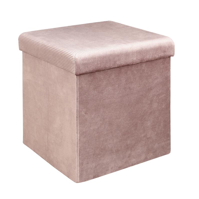 COFFRE POUF PLIABLE VELOURS COTELE GIULIA ROSE M4