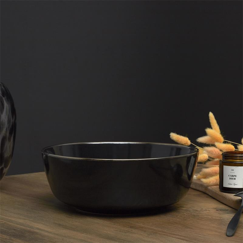 SALADIER NOIR LISERE DORE D25CM