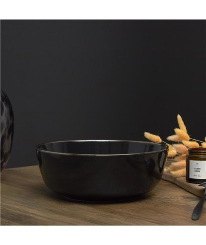 SALADIER NOIR LISERE DORE D25CM