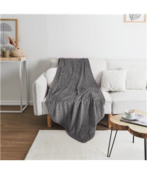 PLAID FLANELLE EMBOSSE GRIS FONCE 150X200CM