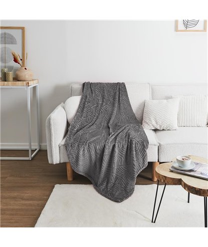 PLAID FLANELLE EMBOSSE GRIS FONCE 150X200CM