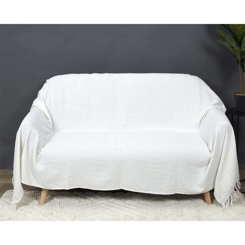 JETE DE CANAPE GAUFRE IVOIRE 150X200CM